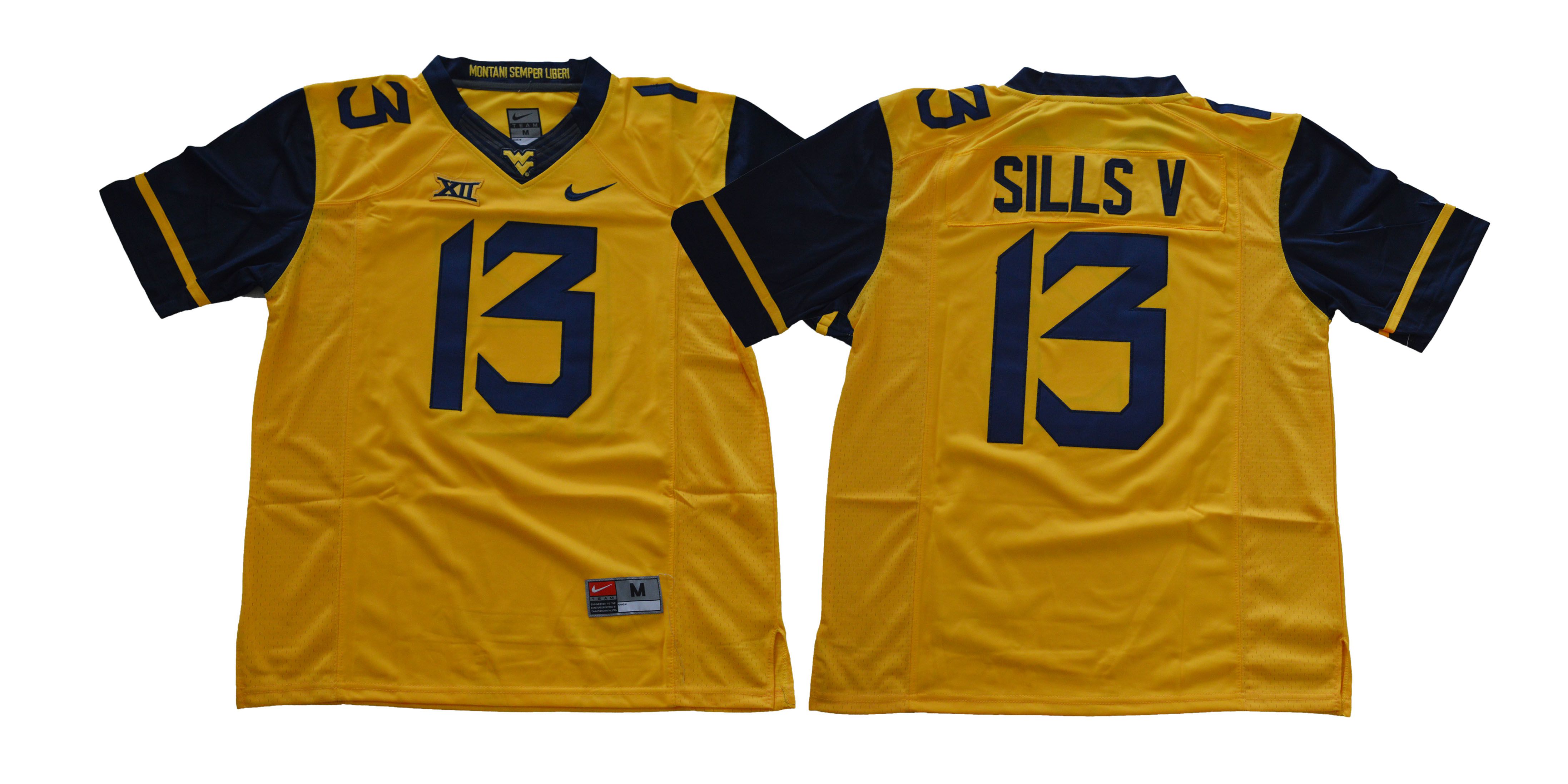 Men West Virginia Mountaineers #13 Sills v Yellow NCAA Jerseys->ncaa teams->NCAA Jersey